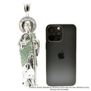 Colgante de cruz de plata de ley 925 rodiada con corte de diamante y circonita cúbica transparente de 26,5 mm x 38,4 mm - GMP00186