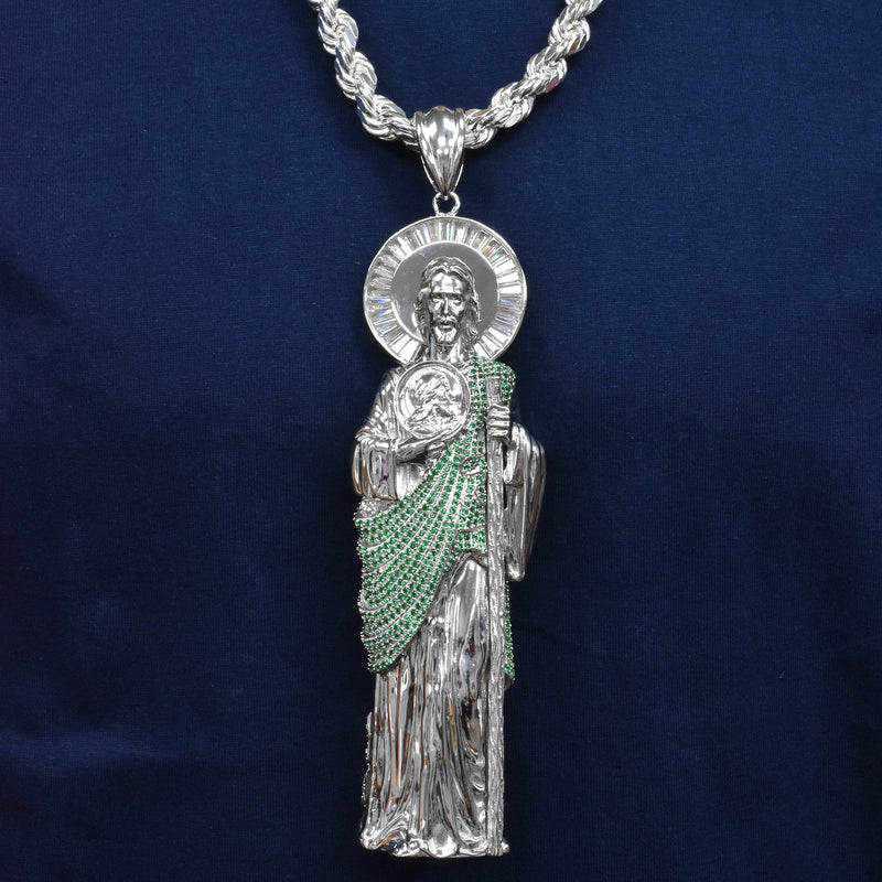 Colgante de cruz de plata de ley 925 rodiada con corte de diamante y circonita cúbica transparente de 26,5 mm x 38,4 mm - GMP00186