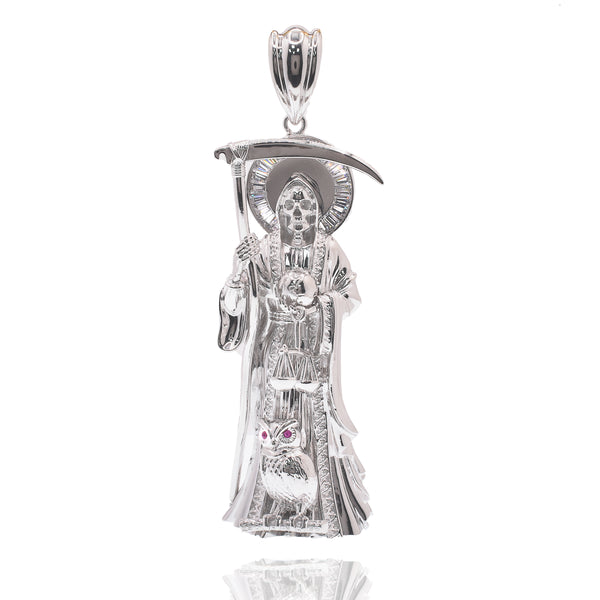 Colgante de cruz de plata de ley 925 rodiada con corte de diamante y circonita cúbica transparente de 26,5 mm x 38,4 mm - GMP00186