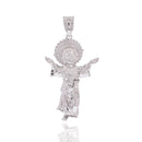 Colgante de cruz de plata de ley 925 rodiada con corte de diamante y circonita cúbica transparente de 26,5 mm x 38,4 mm - GMP00186
