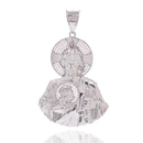 Rhodium Plated 925 Sterling Silver Sacred Heart Jesus Clear CZ 41.5mm x 51.5mm Pendant - PAP00202