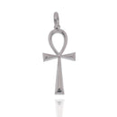 Rhodium Plated 925 Sterling Silver The Ankh Cross 16mm x 33mm Pendant - PAP00205