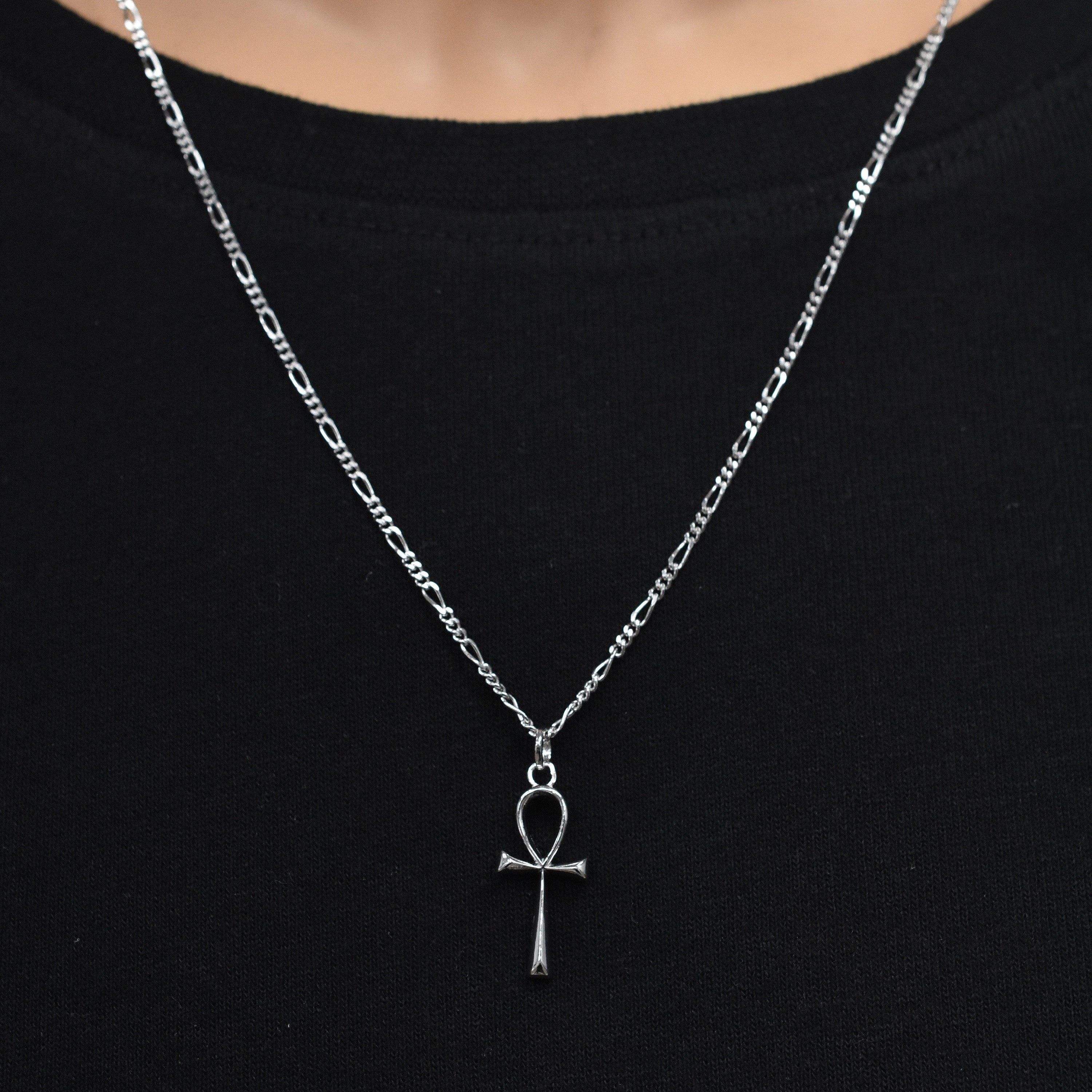 Rhodium Plated 925 Sterling Silver The Ankh Cross 10mm x 20mm Pendant - GMP00207
