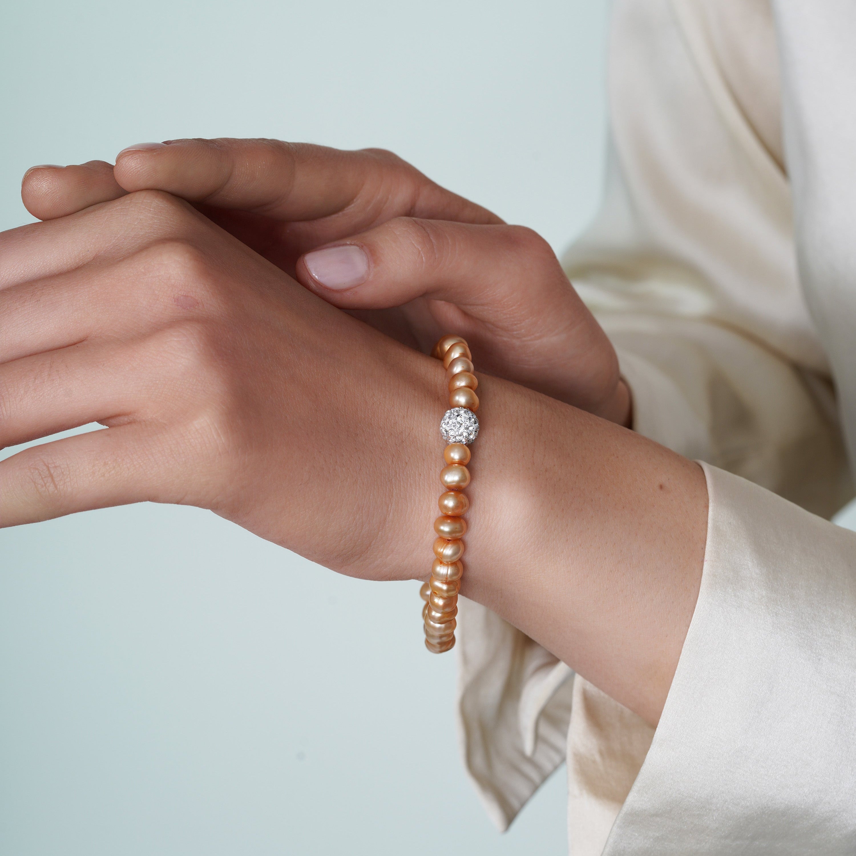 Fresh Water Champagne Pearl Set with CZ Encrusted Sterling Silver