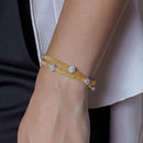 Pulsera italiana con cuentas de doble vuelta y circonita transparente redonda chapada en oro de plata 925 - PSB000010GP