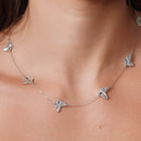 Rhodium Plated 925 Sterling Silver Diamond Cut Multiple Butterfly Charm 12mm x 9.5mm Adjustable Necklace - PXN00001