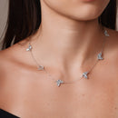 Rhodium Plated 925 Sterling Silver Diamond Cut Multiple Butterfly Charm 12mm x 9.5mm Adjustable Necklace - PXN00001