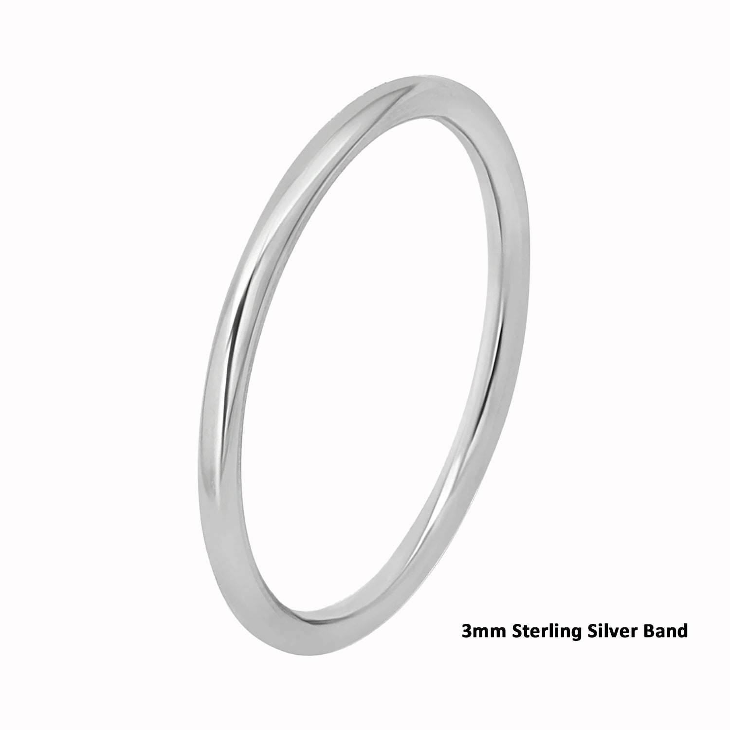 High Polished 925 Sterling Silver Full Round 3mm Band Ring - RING05