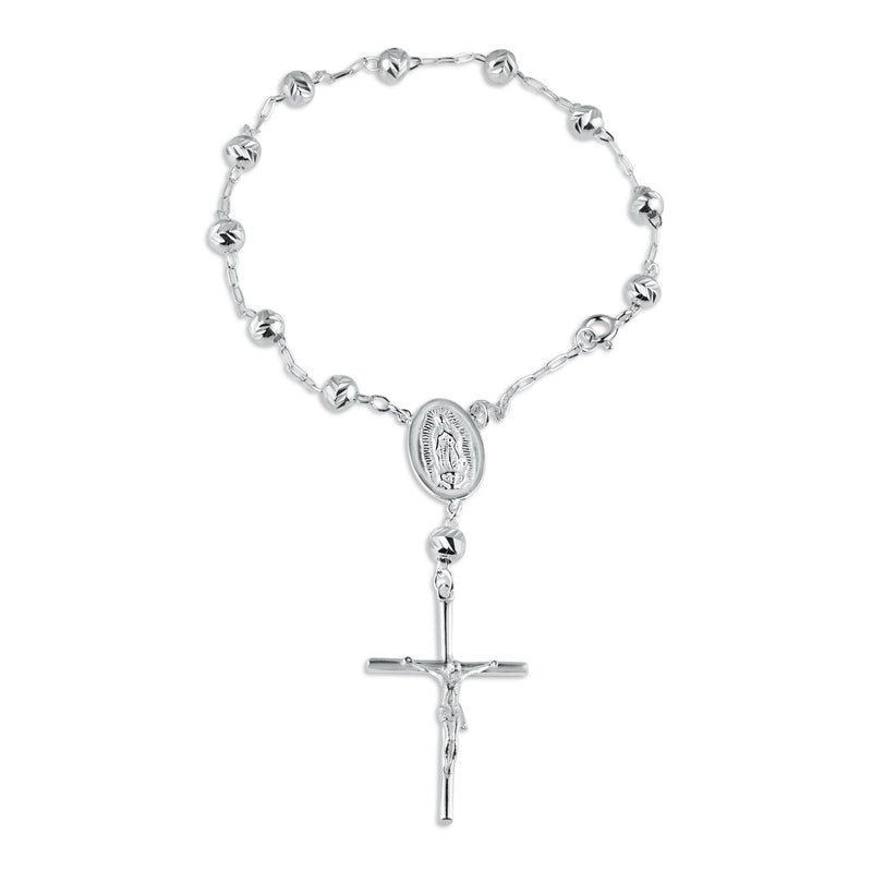 High Polished 925 Sterling Silver Diamond V-Cut Beads Rosary or Bracelet 5mm - RJP00002