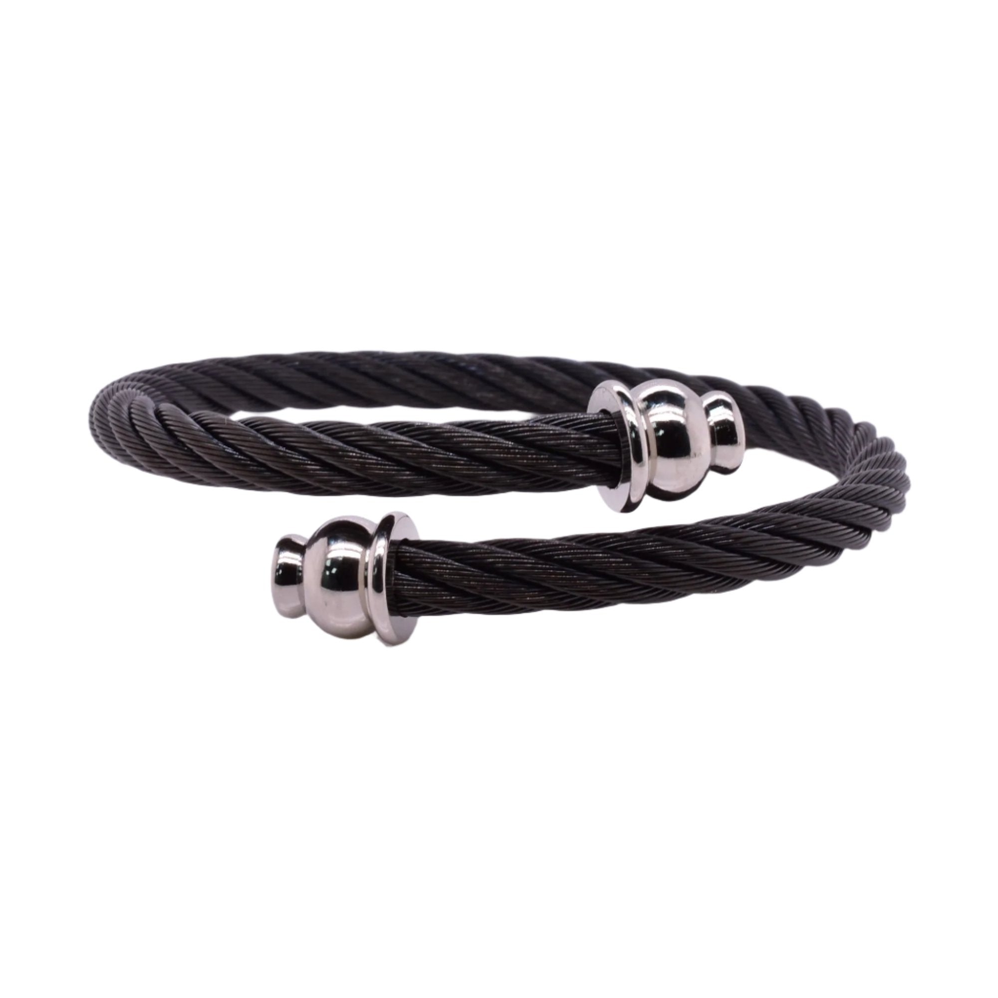 Brazalete de acero inoxidable con bola negra y extremo plano de 5 mm - SBB00012