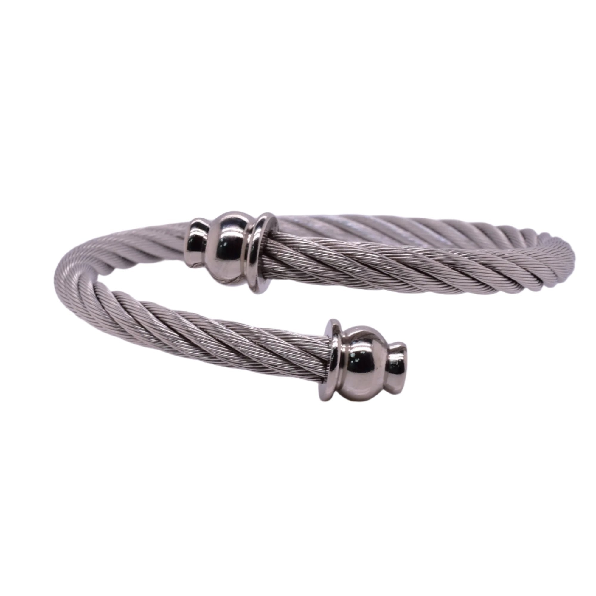 Stainless Steel Silver Ball Flat Top Ending Cable 5mm Bangle