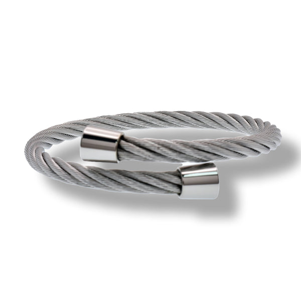 Stainless Steel Cable 2 Flat End Bangle Bracelet - SBB00016