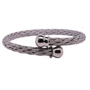 Brazalete de acero inoxidable con cordón de plata y terminación redonda de 6 mm - SBB00025