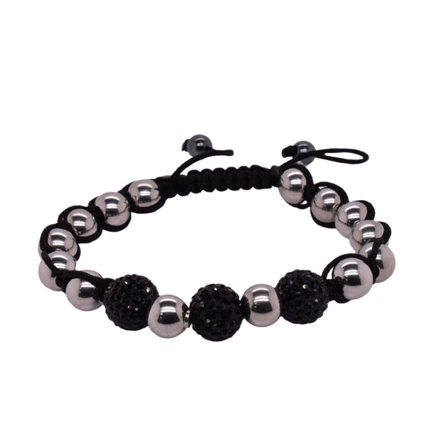 Stainless Steel Crystal and Steel Shamballa Bracelet - SBB00033