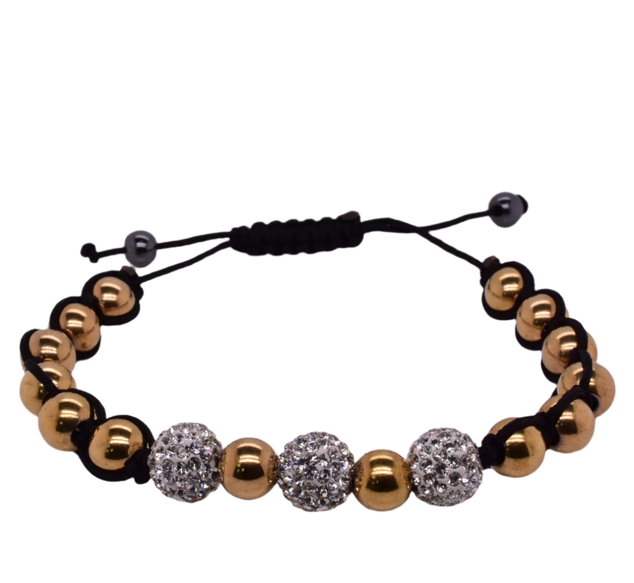Pulsera Shamballa de acero inoxidable amarillo y cristal - SBB00034