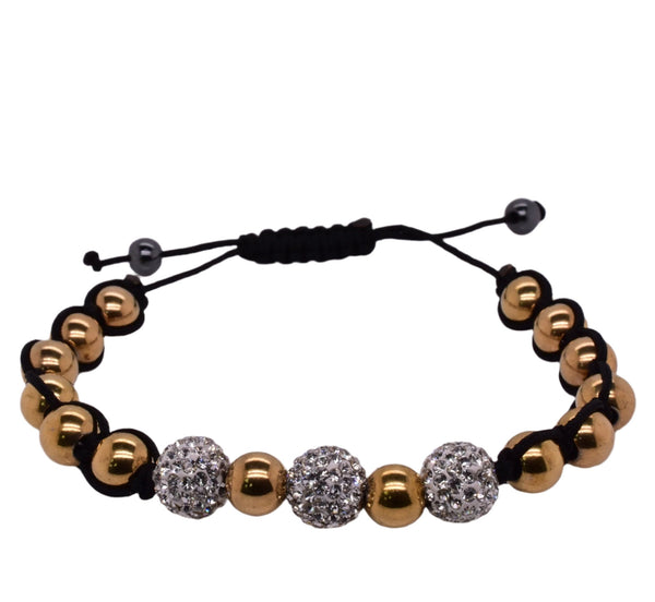 Stainless Steel Yellow and Crystal Shamballa Bracelet - SBB00034