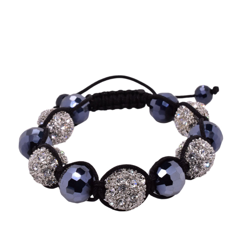 Stainless Steel Crystal and Hematite Beads Shamballa Bracelet - SBB00038