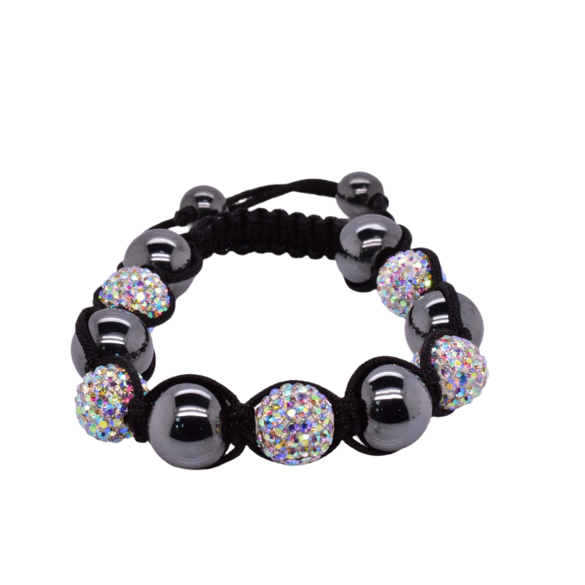 Pulsera Shamballa de acero inoxidable con cristales multicolores y hematita - SBB00040