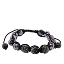 Pulsera de cordón Shamballa de acero inoxidable con cuentas de cristal negro y hematita - SBB00047