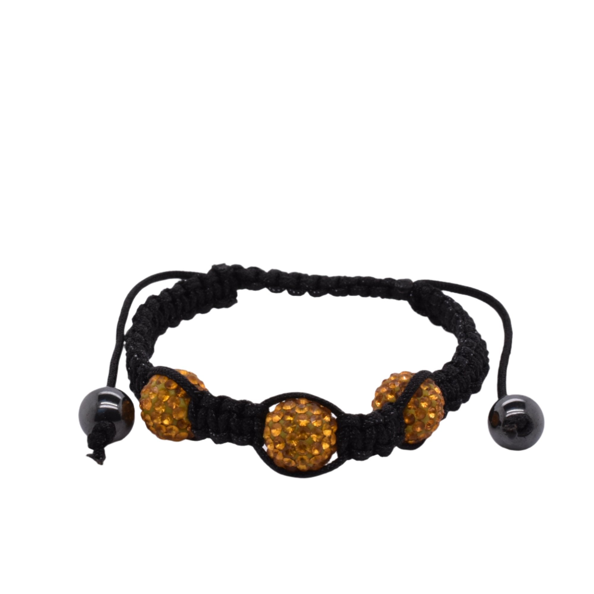 Pulsera de acero inoxidable con cuentas de cristal amarillo y hematita, cordón Shamballa - SBB00048