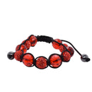Pulsera de acero inoxidable con cuentas de cristal rojo y cordón Shamballa - SBB00049
