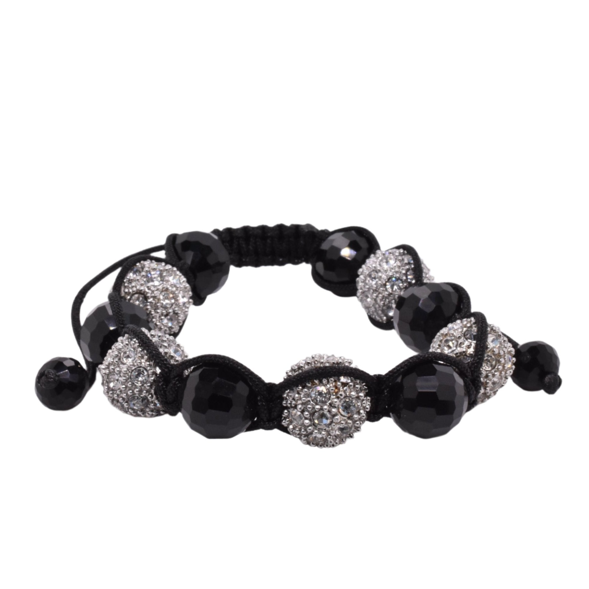 Pulsera de cordón Shamballa de acero inoxidable con cuentas alternadas de cristal transparente y hematita - SBB00057