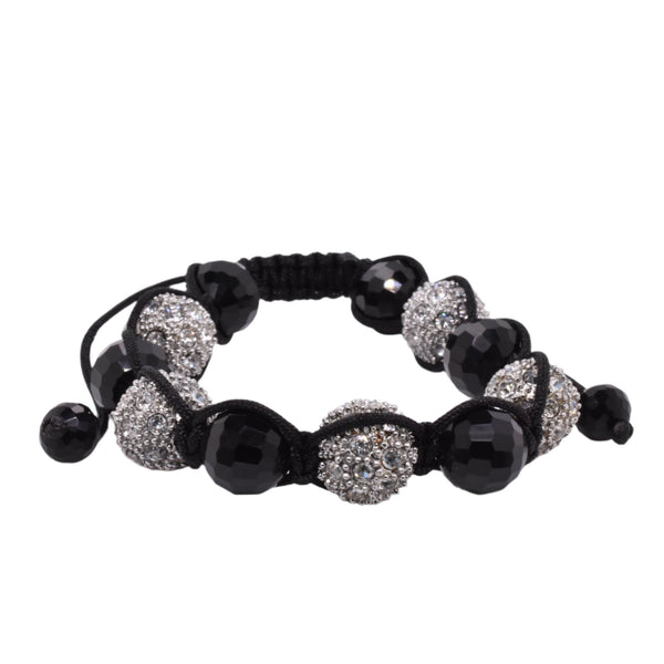 Stainless Steel Alternating Clear Crystal and Hematite Beads Shamballa Cord Bracelet - SBB00057