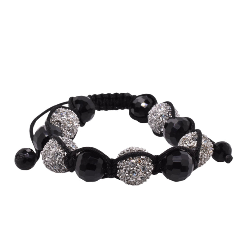 Stainless Steel Alternating Clear Crystal and Hematite Beads Shamballa Cord Bracelet - SBB00057