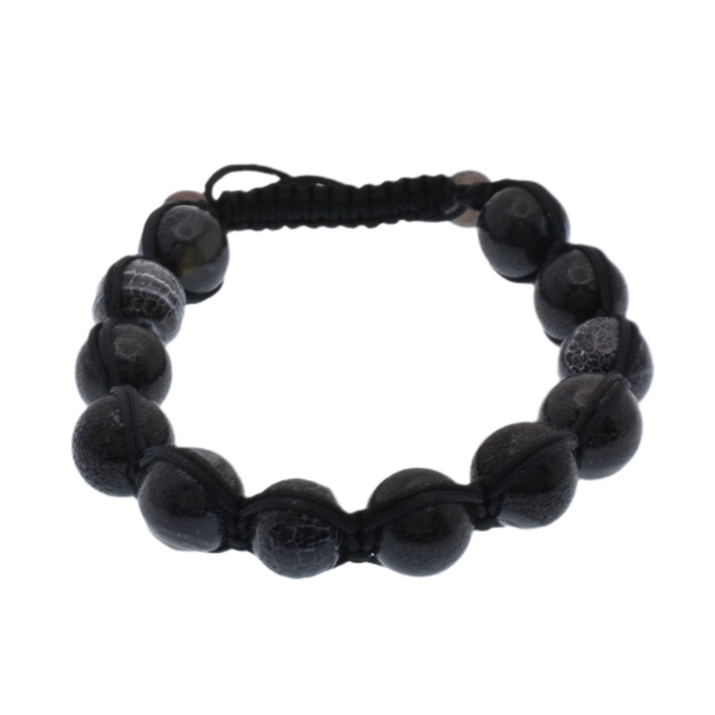 Stainless Steel Black Crackled Bead Cord Bracelet - SBB00082