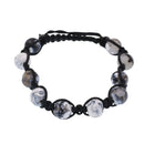 Pulsera de acero inoxidable con ágata azul y cordón blanco - SBB00083