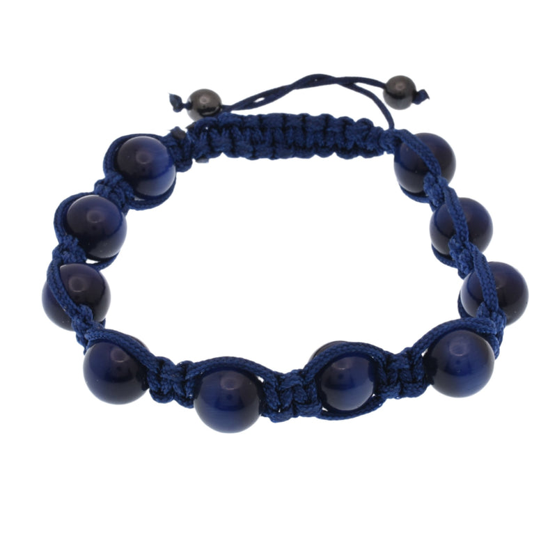 Stainless Steel Blue Cat Eye Cord Bracelet - SBB00084