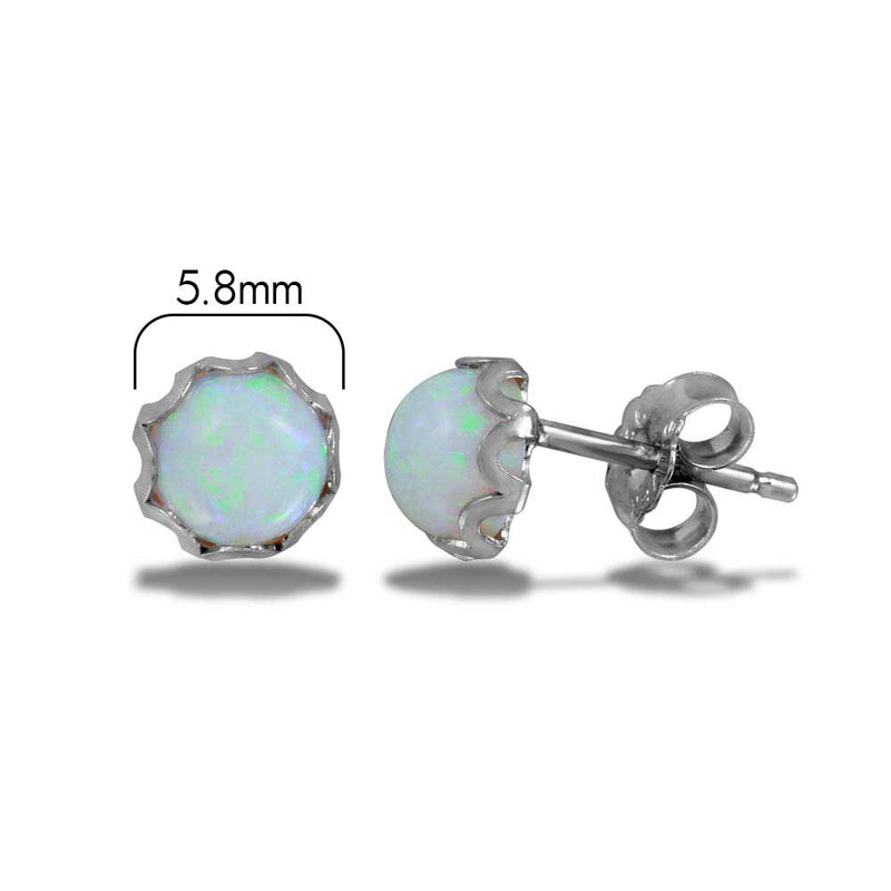 Rhodium Plated 925 Sterling Silver Round Synthetic Opal Stud Earring - SCE00001