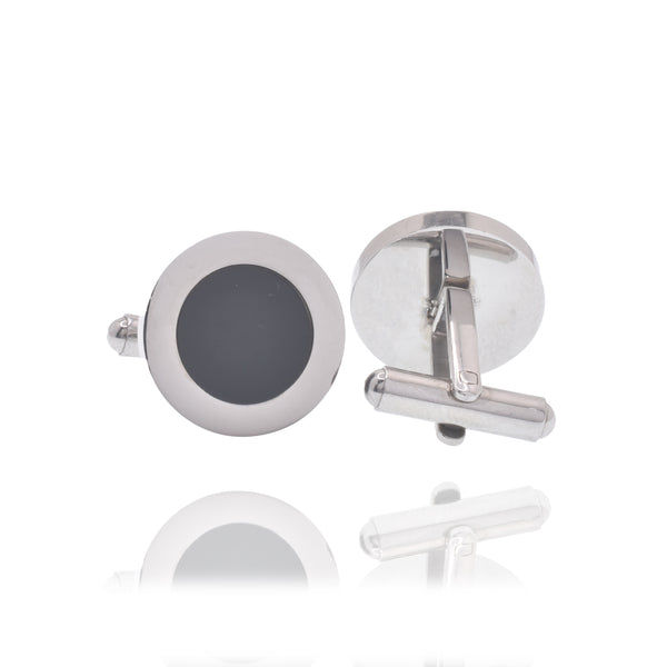 Gemelos redondos de acero inoxidable rodiado con esmalte negro de 18 mm y cierre de bala - SCU00001