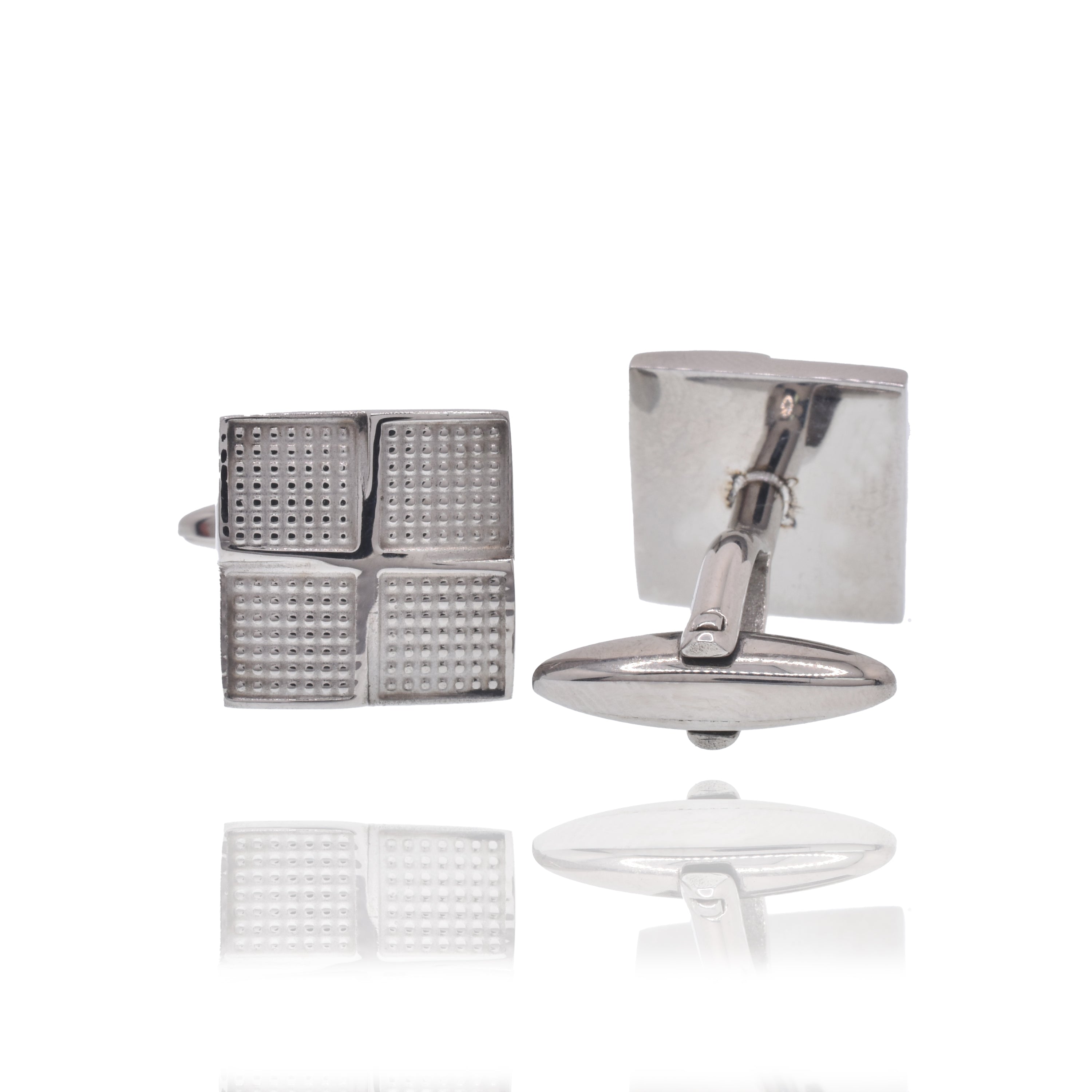 Gemelos de acero inoxidable rodiado con forma de cuadrado punteado de 16 mm y cierre de bala - SCU00003
