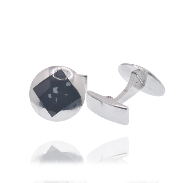 Gemelos de acero inoxidable rodiado, redondos, cuadrados y esmaltados en negro, de 18 mm, con cierre de ballena - SCU00006