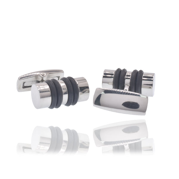 Gemelos de acero inoxidable rodiado con barra redonda y insertos de goma de 18 mm x 9 mm con cierre de ballena - SCU00007