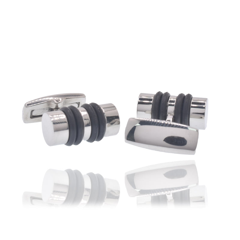 Gemelos de acero inoxidable rodiado con barra redonda y insertos de goma de 18 mm x 9 mm con cierre de ballena - SCU00007