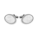 Rhodium Plated Stainless Steel Beaded Oval 15.5mm x 20mm Bullet Back Cufflink - SCU000011