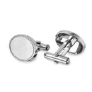 Rhodium Plated Stainless Steel Beaded Oval 15.5mm x 20mm Bullet Back Cufflink - SCU000011