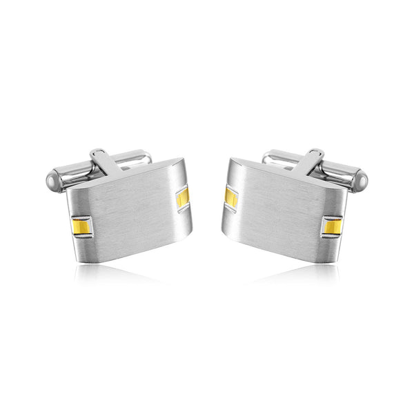 Gemelos rectangulares de acero inoxidable con acabado cepillado y detalles dorados (13 mm x 18 mm) con cierre de bala - SCU000020