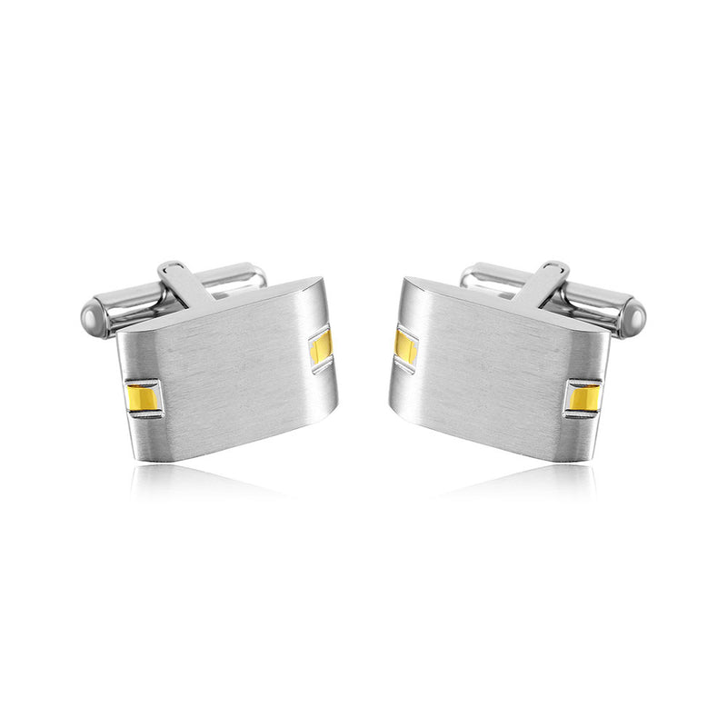Gemelos rectangulares de acero inoxidable con acabado cepillado y detalles dorados (13 mm x 18 mm) con cierre de bala - SCU000020
