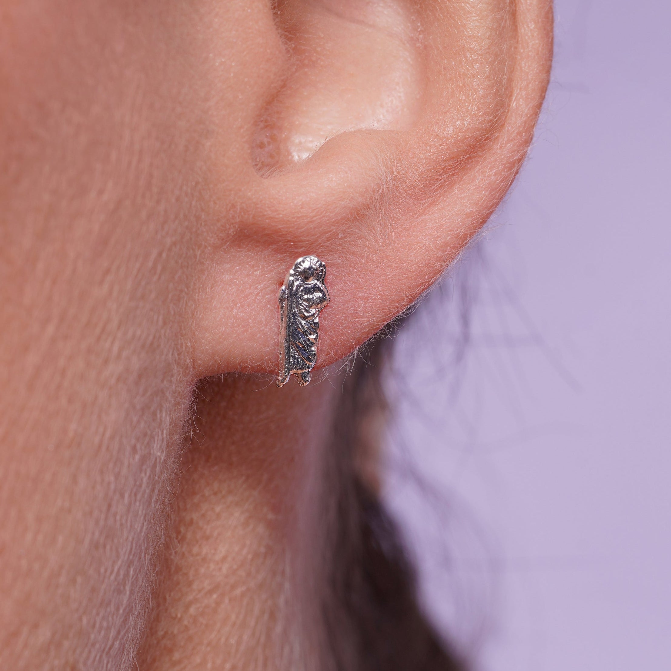 High Polished 925 Silver Small Saint Jude Earrings- SIL00003