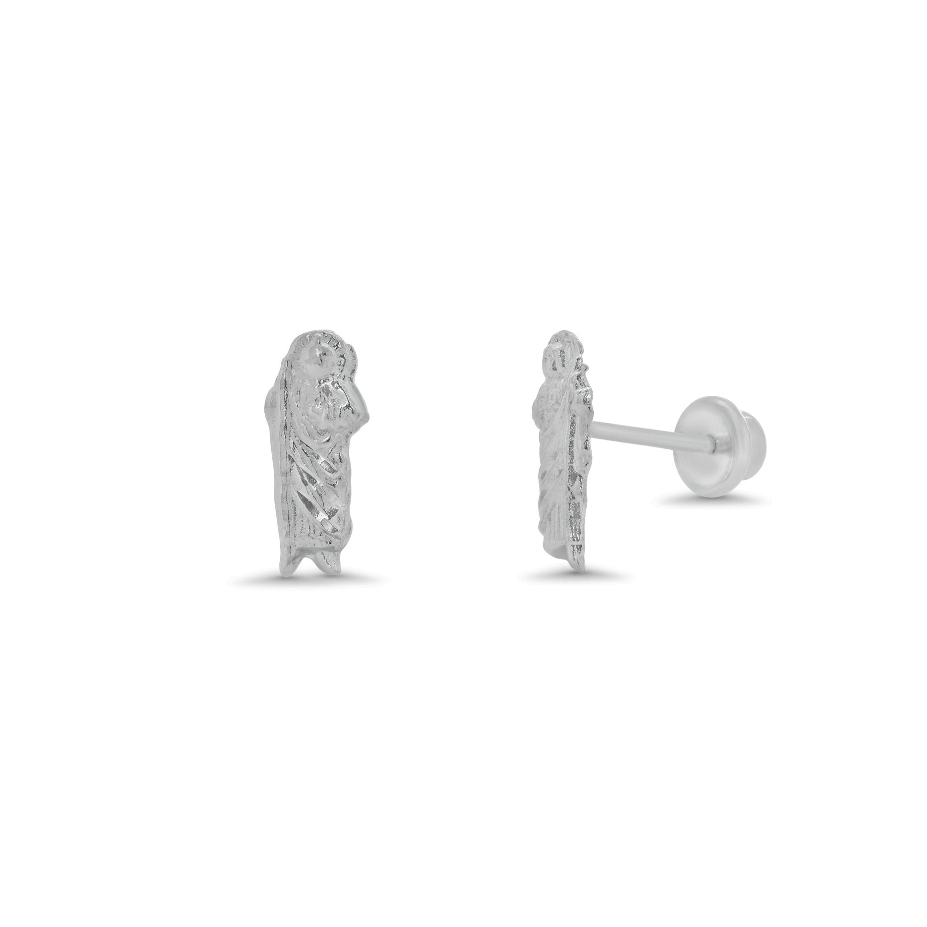 High Polished 925 Silver Small Saint Jude Earrings- SIL00003