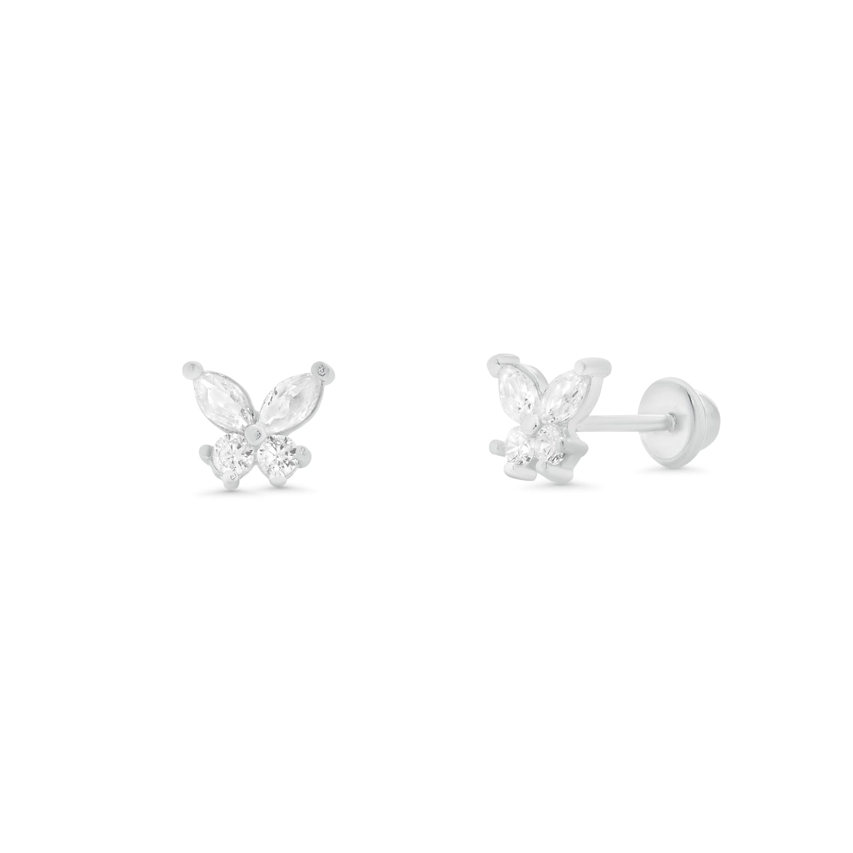 High Polished 925 Silver CZ Butterfly Earring - SIL00005