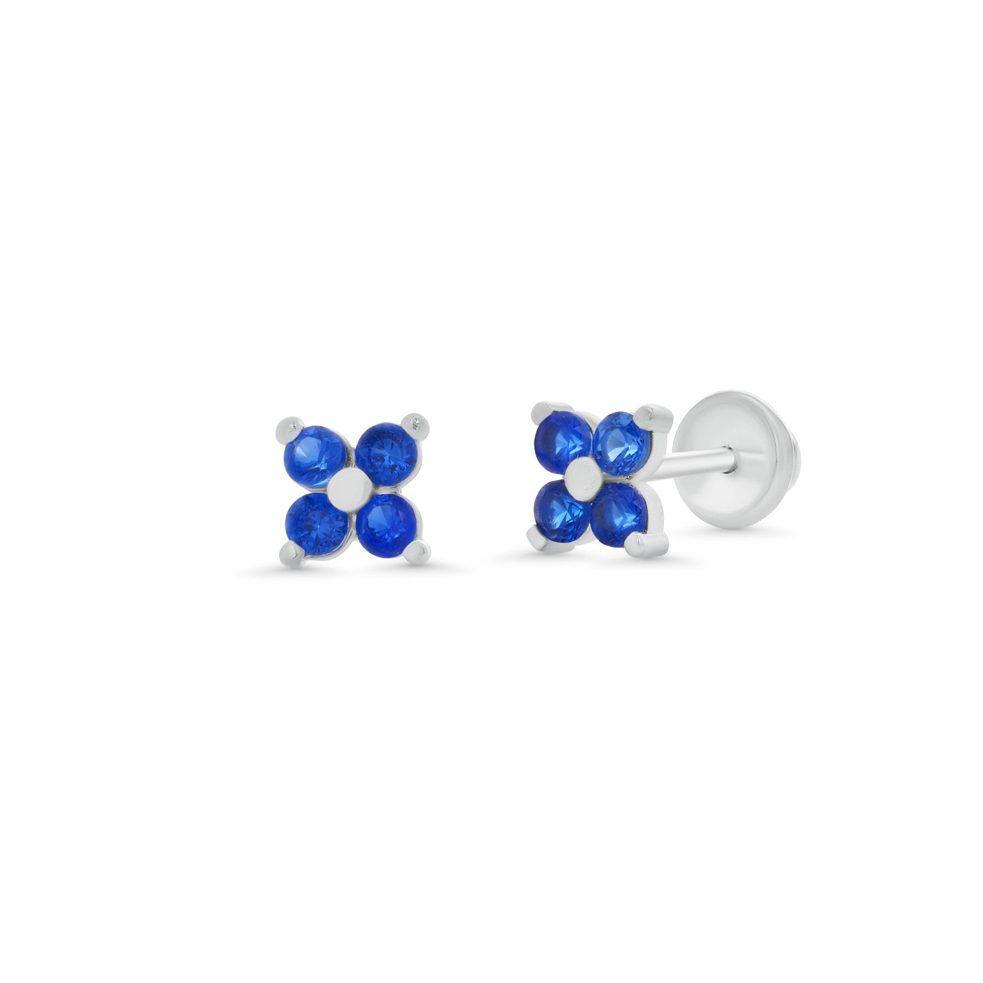 High Polished 925 Silver CZ Clover Flower Earrings - SIL00006