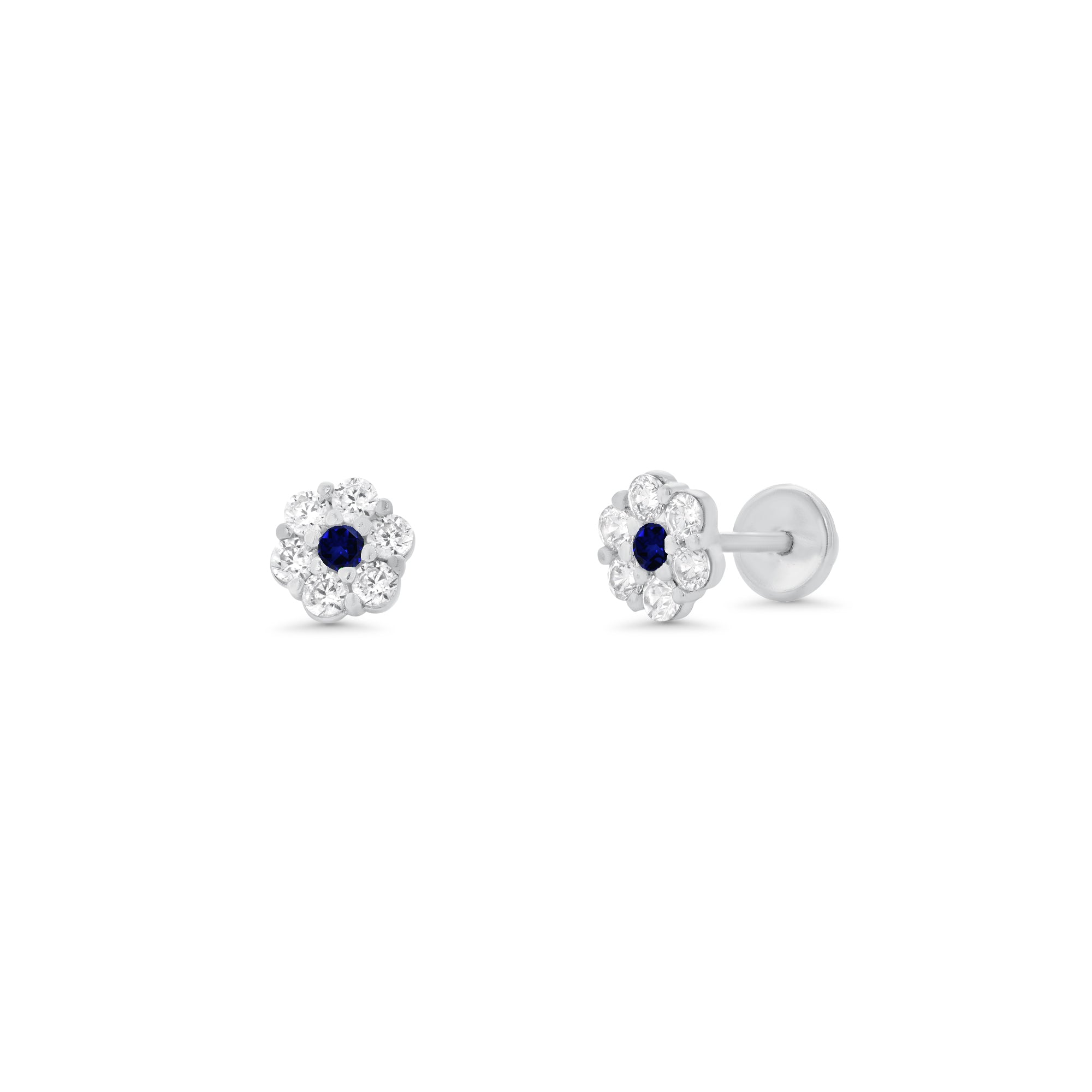 High Polished 925 Silver CZ Mini Rosette Earring - SIL00007