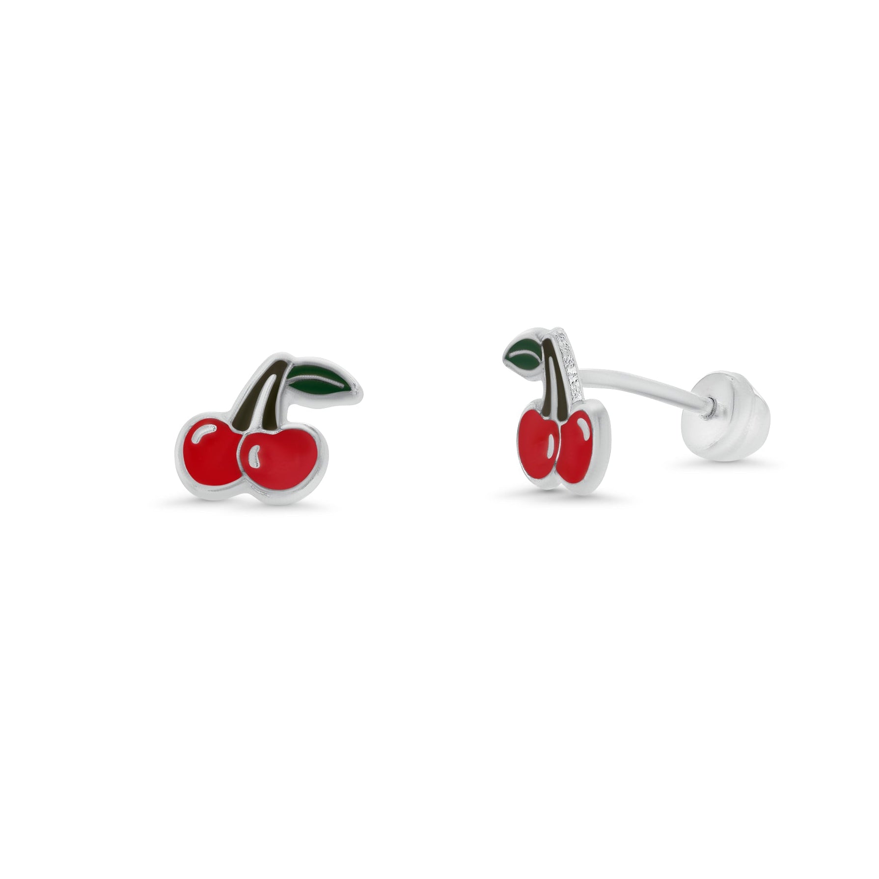 High Polished 925 Silver Enamel Cherry Earrings - SIL00014