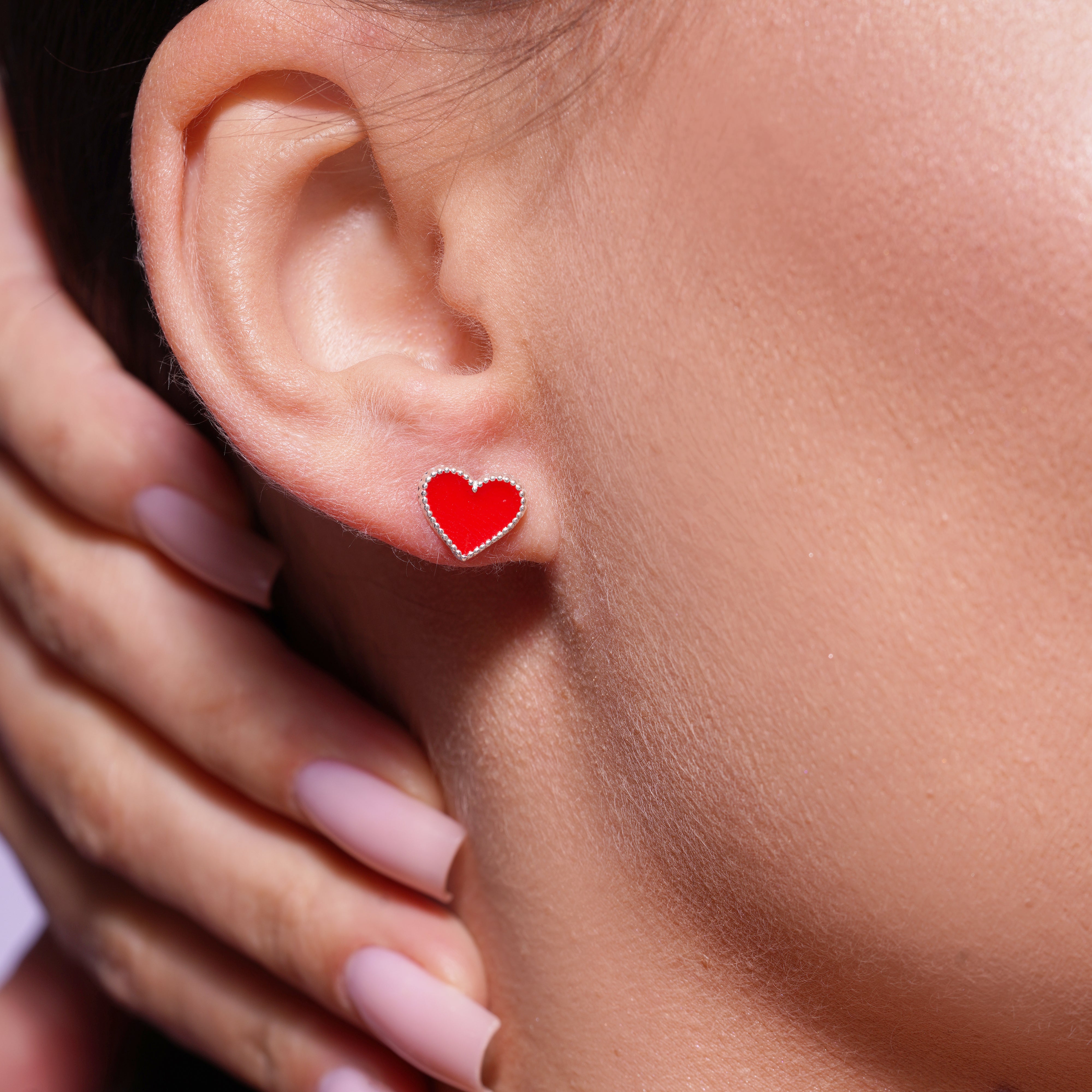 High Polished 925 Silver Enamel Heart Earrings- SIL00015