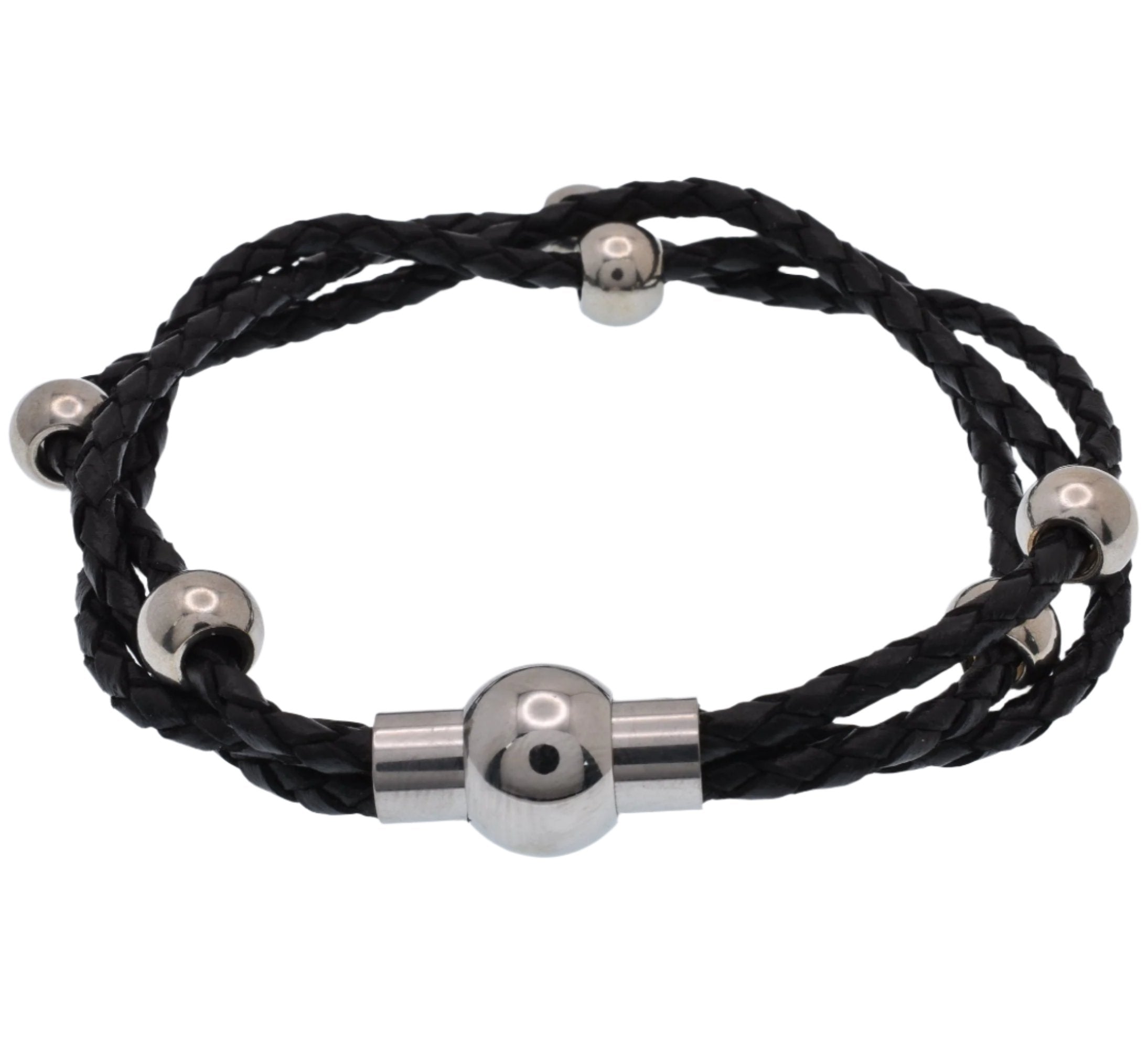 Pulsera de acero inoxidable con cierre magnético y cuentas sintéticas - SLB00003
