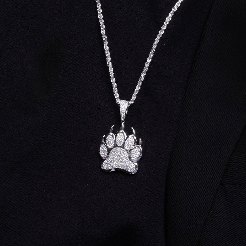 Rhodium Plated 925 Sterling Silver Bear Paw Hip Hop Pendant - SLP00091